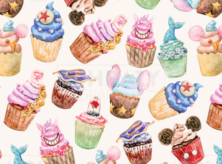 Disney Cupcake Watercolor Happy Birthday Mickey Seamless Pattern