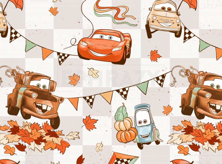 Fall Autumn Cars Disney Checkered Digital Seamless Pattern