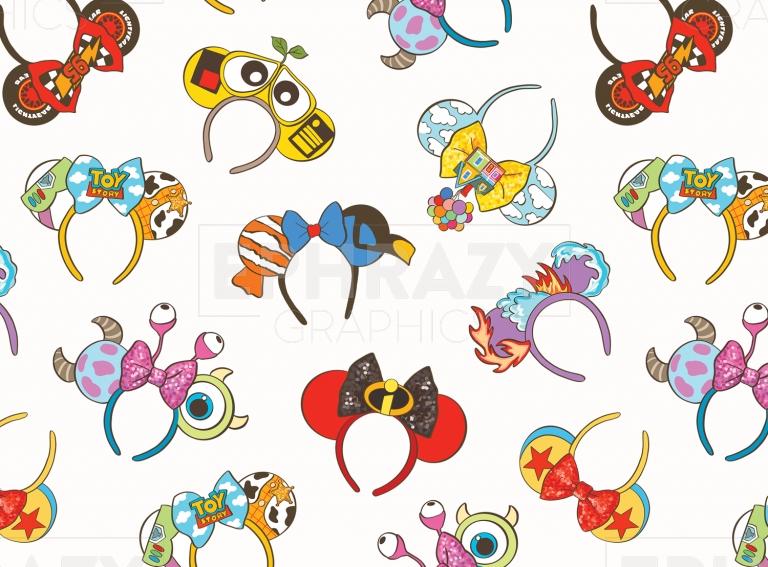 Disney Pixar Minnie Headband Ears Toy Story Cars Digital Pattern