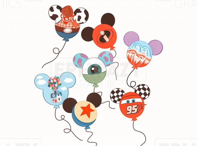 Disney Pixar Mickey Balloons Up Toy Story Cars Sublimation Digital Png