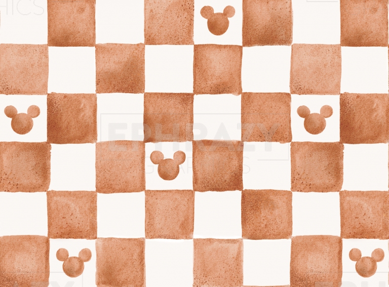 Christmas Disney Mickey Checkered Watercolor Chocolate Digital Pattern 2 colors (dark, light)