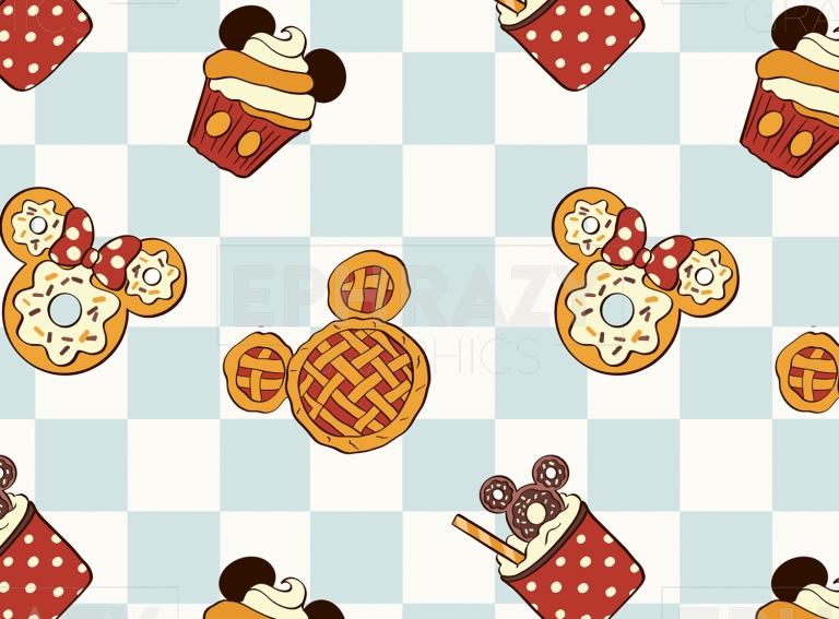 Disney Fall Mickey Snacks Food Checkered Digital Seamless Pattern