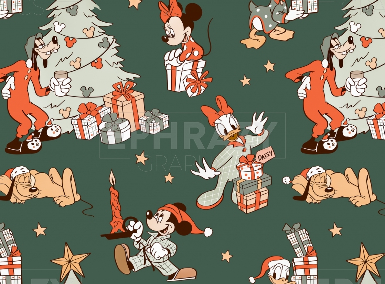 Christmas Disney Retro Vintage Mickey Goofy Donald Seamless Digital Pattern
