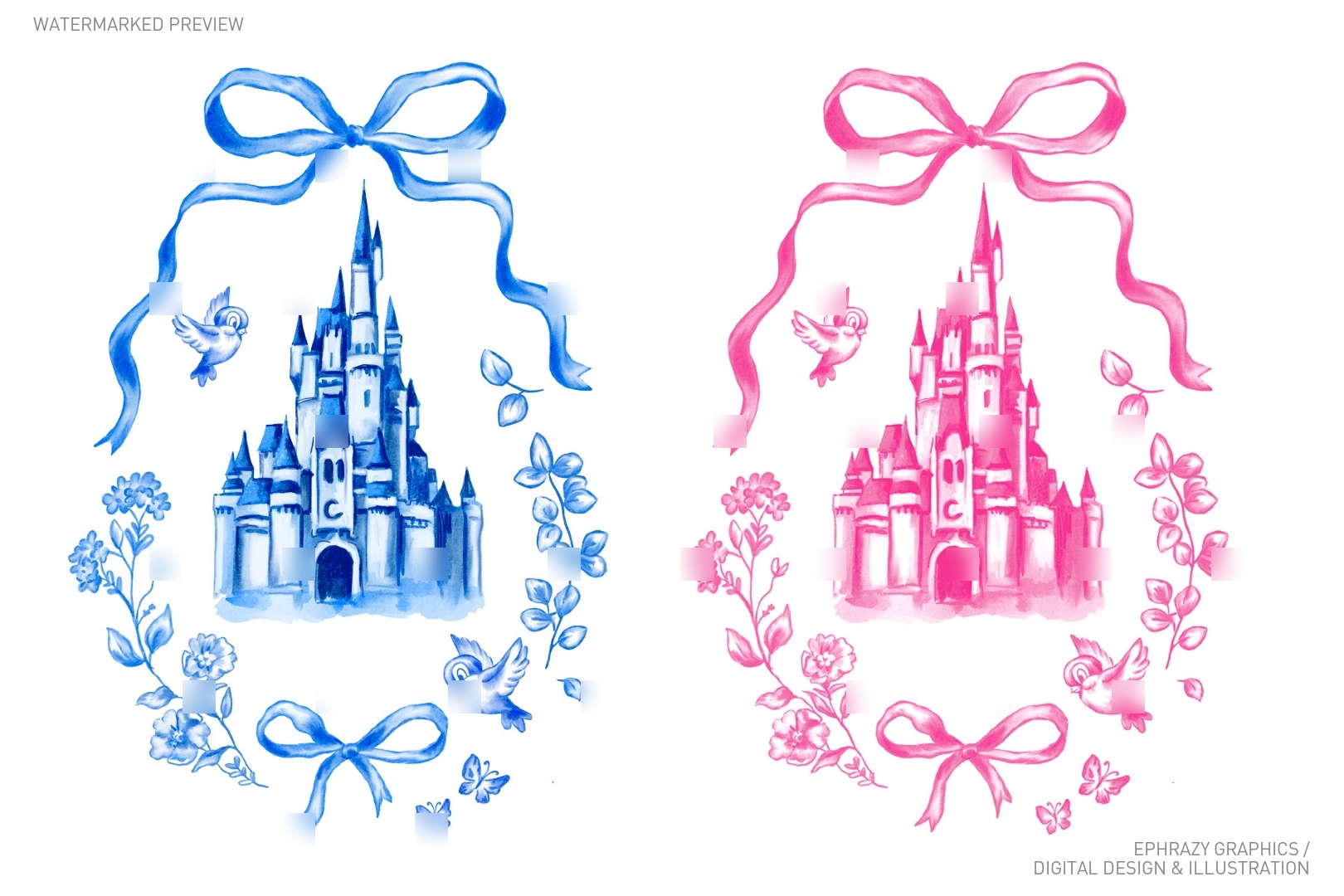 Watercolor Cinderella Castle Digital PNG Clipart | Ephrazy Graphics